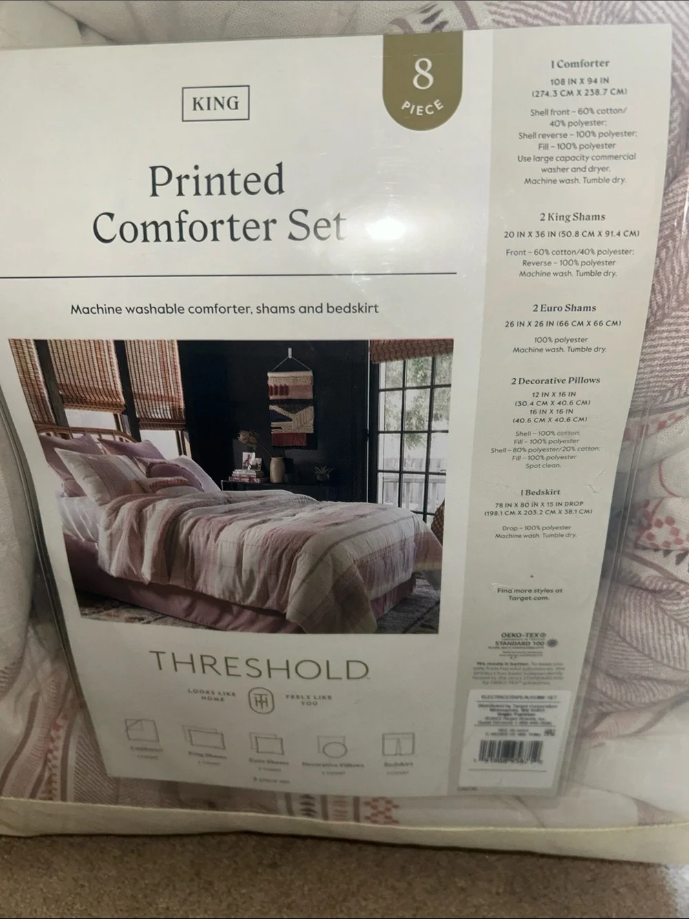 Threshold Pink and White 8-Piece Printed Comforter Set